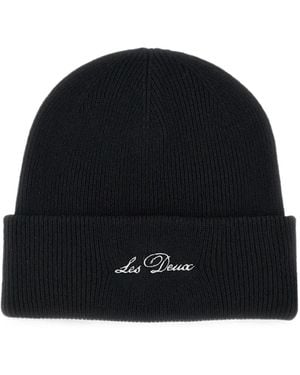 Les Deux Logo-Embroidered Wool Beanie Hat - Black