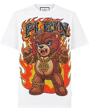 Philipp Plein Round-Neck T-Shirt Teddy Flames Stones - Orange