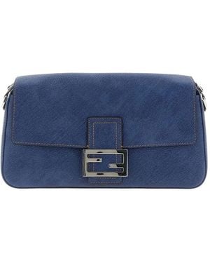 Fendi Rome Leather Shoulder Bag - Blue