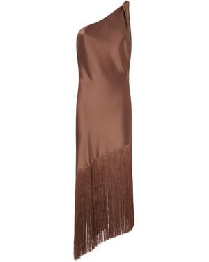 Pinko One-Shoulder Fringed Dress - Brown