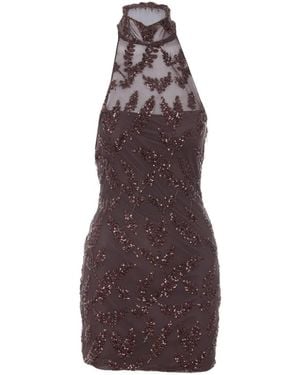 Aniye By Uma Halterneck Sequin Embroidered Mini Dress - Purple