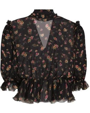 Dolce & Gabbana Ruffled Floral Blouse - Black