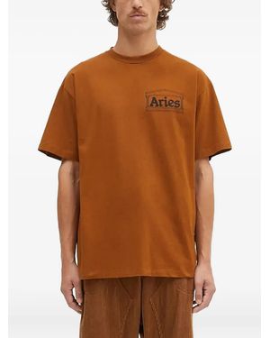 Aries T-Shirt Con Placca Logo - Marrone