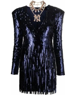 Philipp Plein Sequin-Embellished V-Neck Mini Dress - Blue