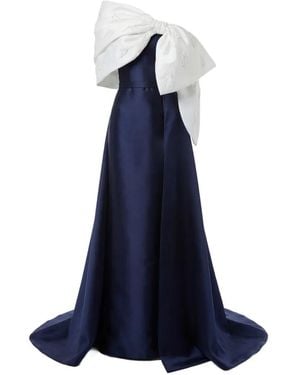 Gatti Nolli by Marwan Bow-Bodice Bead-Embellished Gown - Blue