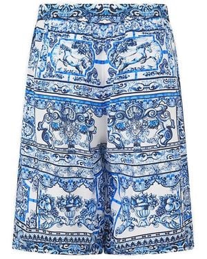 CAMILLA Elastic Waist Tiled Print Shorts - Blue