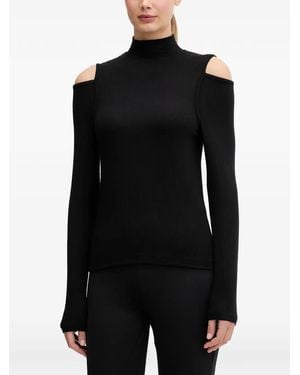 Sportalm Cold-Shoulder Ribbed-Knit Top - Black