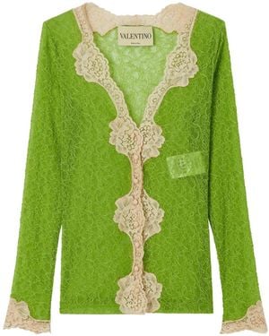 Valentino Garavani Lace-Trim Button-Up Cardigan - Green