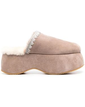 Mou Whipstitch 70Mm Suede Platform Slippers - Pink
