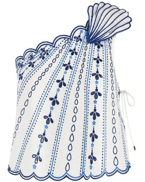FARM Rio Embroidered One-Shoulder Blouse - Blue