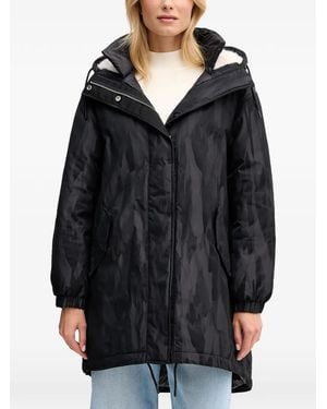 Sisley Hooded Patterned Parka Coat - Black