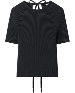Tory Burch Ribbed Tie-Back Pullover - Black
