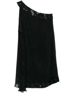 Alberta Ferretti Asymmetric Sequin Mini Dress - Black