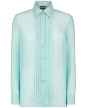 Tom Ford Plissé-Detail Silk Shirt - Blue