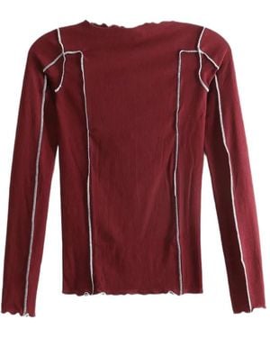 Baserange Omato Contrast-Stitch T-Shirt - Red