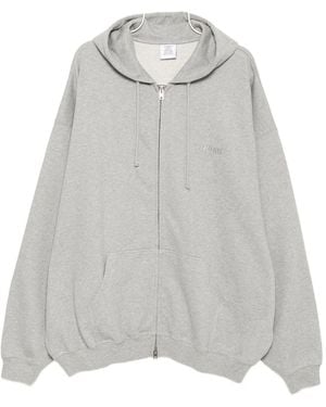 Vetements Logo-Embroidered Zip-Up Hoodie - Gray