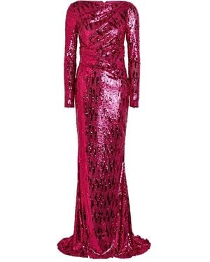 Talbot Runhof Vestido de seda con lentejuelas y manga larga - Rojo