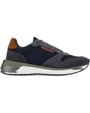Ferragamo Mixed-Material Trainers - Blue
