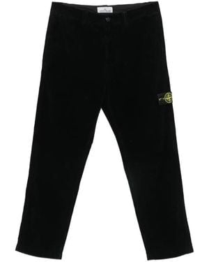 Stone Island Compass-Motif Corduroy Trousers - Black