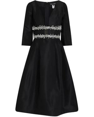 Oscar de la Renta Crystal-Embellished Silk-Taffeta Midi Dress - Black