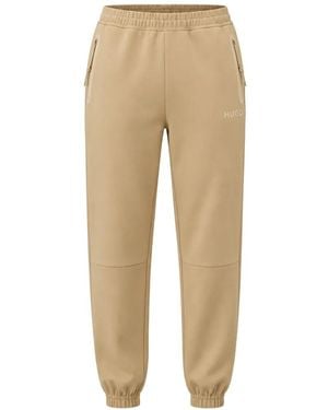 HUGO Logo-Print Elasticated-Ankle Track Trousers - Natural
