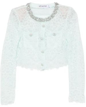 Self-Portrait Crystal-Embellished Lace Jacket - Blue