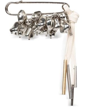Dries Van Noten Large Embellished Safety-Pin Brooch - White