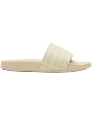 Burberry Check-Print Slides - White