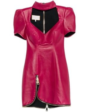 MITILIANE COUTURE Puff-Sleeve Leather Mini Dress - Pink