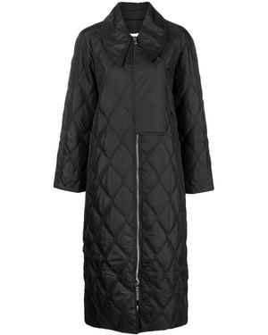 Ganni Quilted Midi Coat - Black