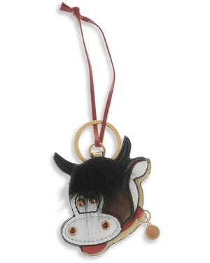 Stella McCartney Metallic Cow-Motif Keychain - White