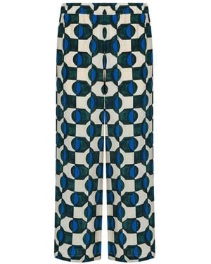 Weekend by Maxmara Eusebio Geometric-Print Silk Palazzo Trousers - Blue