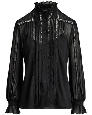 Ralph Lauren Lace-Trim Pintucked Blouse - Black