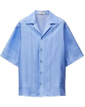 Versace Printed Silk Twill Regular Shirt - Blue