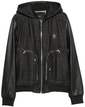 Yes London Contrast-Sleeve Hooded Denim Jacket - Black