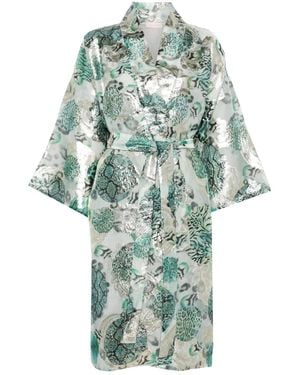 Dolci Follie Mittellanger Morgenmantel mit Metallic-Print - Blau
