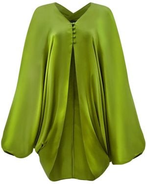 ‎Taller Marmo Azores Button-Front Balloon-Sleeve Blouse - Green