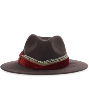 ALEXIA ALVAREZ DE TOLEDO Houndstooth-Trim Wool Fedora Hat - Brown