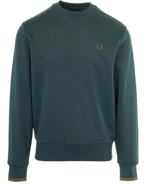 Fred Perry Embroidered-Logo Crew-Neck Sweatshirt - Green