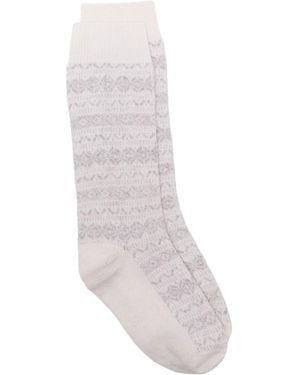 Eleventy Intarsia-Knit Socks - White