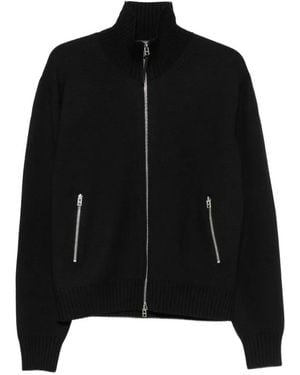 Tom Ford Leather-Patch Zip-Up Cardigan - Black