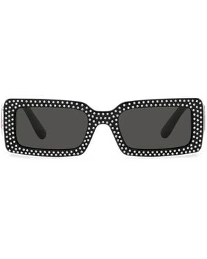Dolce & Gabbana Crystal-Embellished Rectangle-Frame Sunglasses - Gray