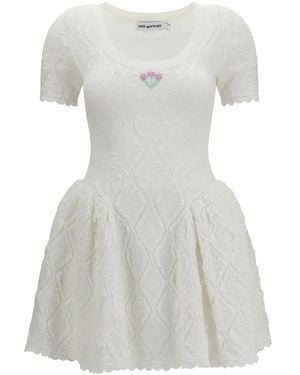 Self-Portrait Pointelle-Knit Flared Mini Dress - White