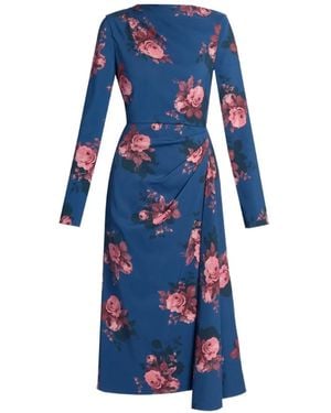 Erdem Floral-Print Draped Dress - Blue