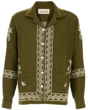 BAZISZT Tulum Embroidered Cotton Shirt - Green