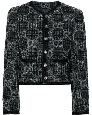 Gucci Monogram-pattern Bouclé-texture Wool And Cotton-blend Jacket - Black