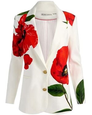 Alice + Olivia Elna Floral-Print Notched-Lapels Blazer - White