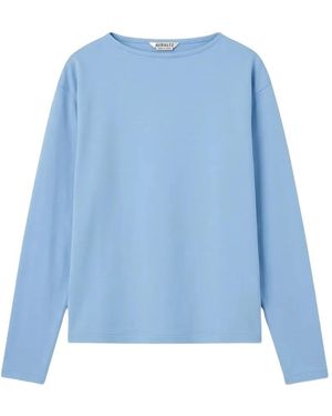 AURALEE Boat-Neck Long-Sleeve T-Shirt - Blue