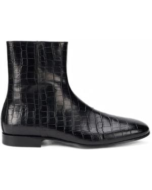 Roberto Cavalli Bottines En Cuir À Effet Peau De Crocodile - Black
