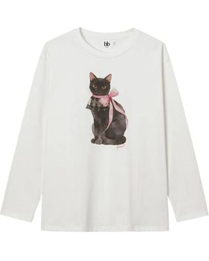B+ AB Cat-Print Long-Sleeve T-Shirt - White